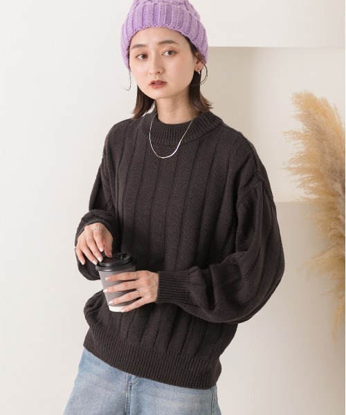 ad thie(アドティエ)の「ワイドリブ 太リブ ハイネックニット(ニット/セーター・レディース・ダークブラウン/オフホワイト/グリーン/ボルドー/ピンク/ラベンダー/サックスブルー/チャコール/オリーブ/ベージュ・FREE)」の15枚目の写真