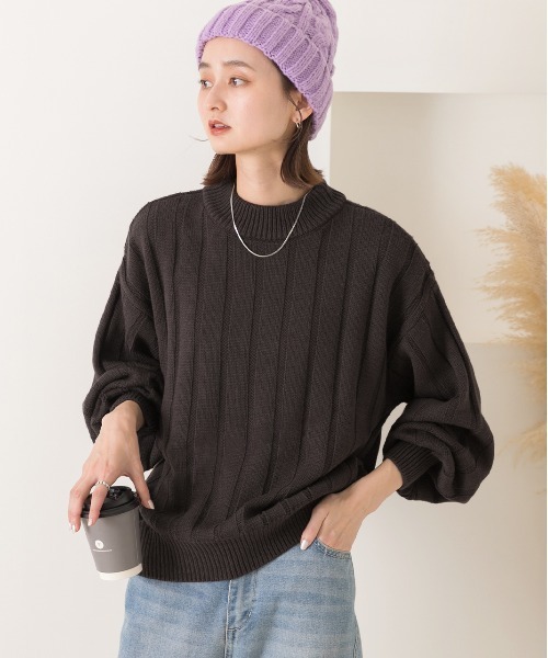 ad thie(アドティエ)の「ワイドリブ 太リブ ハイネックニット(ニット/セーター・レディース・ダークブラウン/オフホワイト/グリーン/ボルドー/ピンク/ラベンダー/サックスブルー/チャコール/オリーブ/ベージュ・FREE)」の16枚目の写真