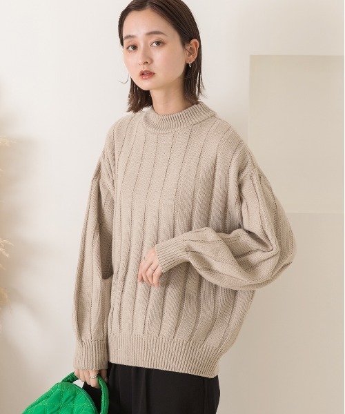 ad thie(アドティエ)の「ワイドリブ 太リブ ハイネックニット(ニット/セーター・レディース・ダークブラウン/オフホワイト/グリーン/ボルドー/ピンク/ラベンダー/サックスブルー/チャコール/オリーブ/ベージュ・FREE)」の20枚目の写真