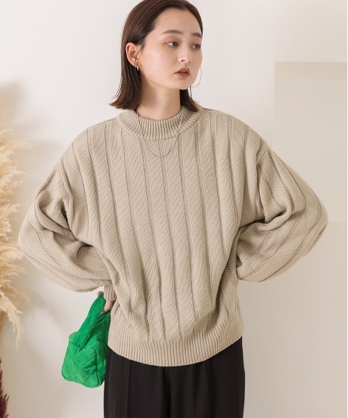 ad thie(アドティエ)の「ワイドリブ 太リブ ハイネックニット(ニット/セーター・レディース・ダークブラウン/オフホワイト/グリーン/ボルドー/ピンク/ラベンダー/サックスブルー/チャコール/オリーブ/ベージュ・FREE)」の21枚目の写真
