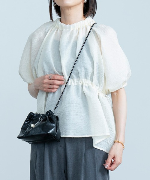 HEILIS(ヘイリス)の「ミニギャザーバッグ / 巾着バッグ チェーンバッグ オケージョン パーティーバッグ ミニバッグ 巾着 レザー コンパクト ミニサイズ 2WAY ブラック シルバー(クラッチバッグ・レディース・ブラック/シルバー/ブロンズ・FREE)」の14枚目の写真
