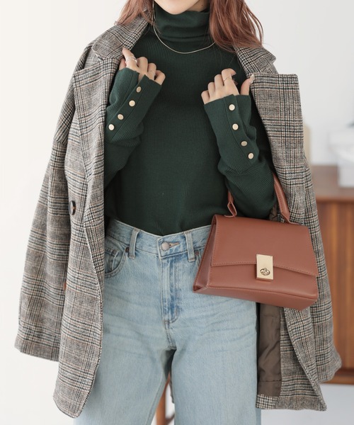 nouvellemoi（ヌーベルモイ）の「袖口ボタンリブニットタートルネックプルオーバー（ニット/セーター・レディース・グレー/ブラック/グリーン/アイボリー・FREE）」の11枚目の写真