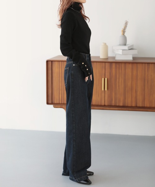 nouvellemoi（ヌーベルモイ）の「袖口ボタンリブニットタートルネックプルオーバー（ニット/セーター・レディース・グレー/ブラック/グリーン/アイボリー・FREE）」の8枚目の写真