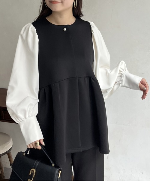 prose verse(プロズヴェール)の「パールボタンシャツドッキングペプラムトップス(シャツ/ブラウス・レディース・ブラック・MEDIUM/LARGE)」の3枚目の写真