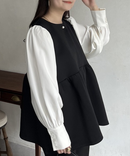 prose verse(プロズヴェール)の「パールボタンシャツドッキングペプラムトップス(シャツ/ブラウス・レディース・ブラック・MEDIUM/LARGE)」の4枚目の写真