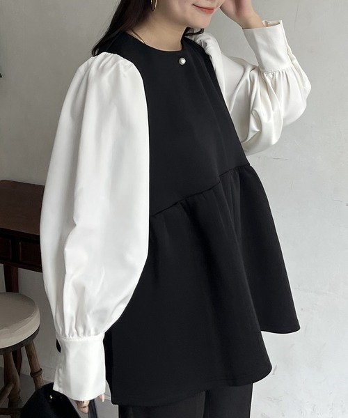 prose verse(プロズヴェール)の「パールボタンシャツドッキングペプラムトップス(シャツ/ブラウス・レディース・ブラック・MEDIUM/LARGE)」の5枚目の写真