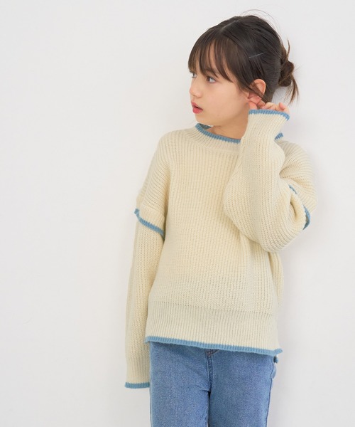 coca（coca）（コカ）の「キッズ エンドバイカラーニットトップス（ニット/セーター・キッズ・パープル/アイボリー・110/120/130/140）」の3枚目の写真