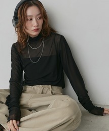 ギャザーデザイン ハイネックシアートップス