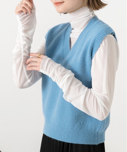 ad thie（アドティエ）の「ギャザーデザイン ハイネックシアートップス（Tシャツ/カットソー・レディース・ライトグリーン/ホワイト/ピンク/イエロー/ブラック/ライトブルー・FREE）」の8枚目の写真