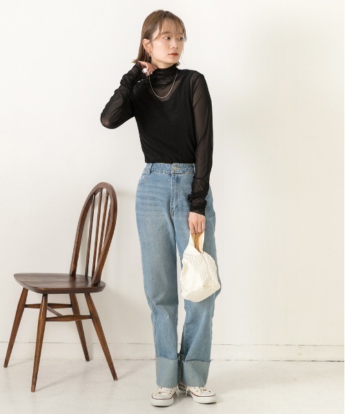 ad thie（アドティエ）の「ギャザーデザイン ハイネックシアートップス（Tシャツ/カットソー・レディース・ライトグリーン/ホワイト/ピンク/イエロー/ブラック/ライトブルー・FREE）」の10枚目の写真