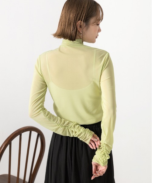 ad thie（アドティエ）の「ギャザーデザイン ハイネックシアートップス（Tシャツ/カットソー・レディース・ライトグリーン/ホワイト/ピンク/イエロー/ブラック/ライトブルー・FREE）」の15枚目の写真