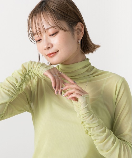 ad thie（アドティエ）の「ギャザーデザイン ハイネックシアートップス（Tシャツ/カットソー・レディース・ライトグリーン/ホワイト/ピンク/イエロー/ブラック/ライトブルー・FREE）」の16枚目の写真