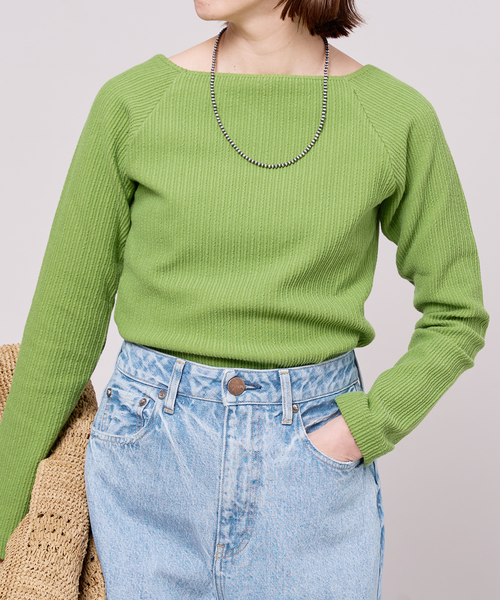 IENA LA BOUCLE(イエナラブークル)の「IENA LA BOUCLE フリルストライプスクエアネックカットソー(Tシャツ/カットソー・レディース・ブラック/グリーン/ピンク・FREE)」の2枚目の写真