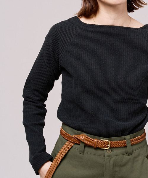 IENA LA BOUCLE(イエナラブークル)の「IENA LA BOUCLE フリルストライプスクエアネックカットソー(Tシャツ/カットソー・レディース・ブラック/グリーン/ピンク・FREE)」の1枚目の写真