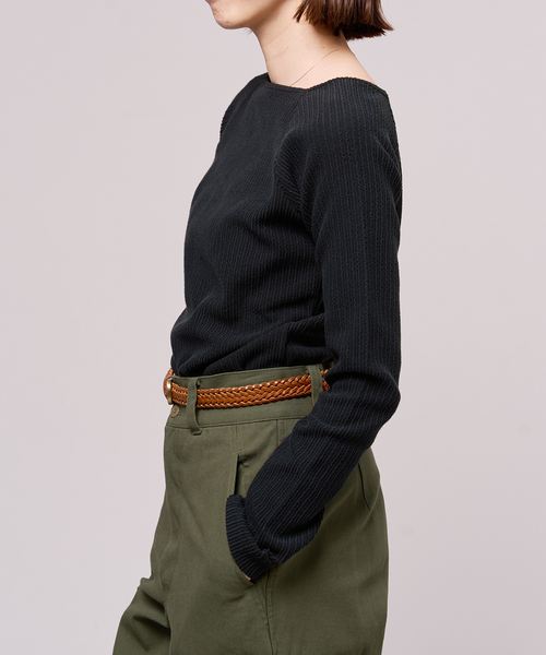 IENA LA BOUCLE(イエナラブークル)の「IENA LA BOUCLE フリルストライプスクエアネックカットソー(Tシャツ/カットソー・レディース・ブラック/グリーン/ピンク・FREE)」の7枚目の写真