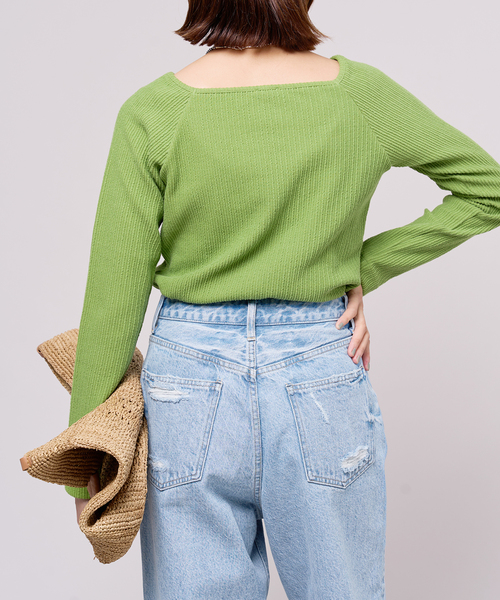 IENA LA BOUCLE(イエナラブークル)の「IENA LA BOUCLE フリルストライプスクエアネックカットソー(Tシャツ/カットソー・レディース・ブラック/グリーン/ピンク・FREE)」の18枚目の写真