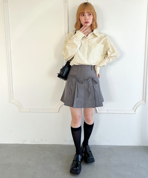 Loueme(ルエム)の「リボンプリーツミニスカパン(スカート・レディース・グレー/ベージュ/ブラック・M/S)」の8枚目の写真