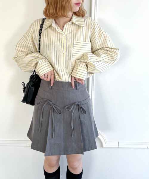 Loueme(ルエム)の「リボンプリーツミニスカパン(スカート・レディース・グレー/ベージュ/ブラック・M/S)」の5枚目の写真