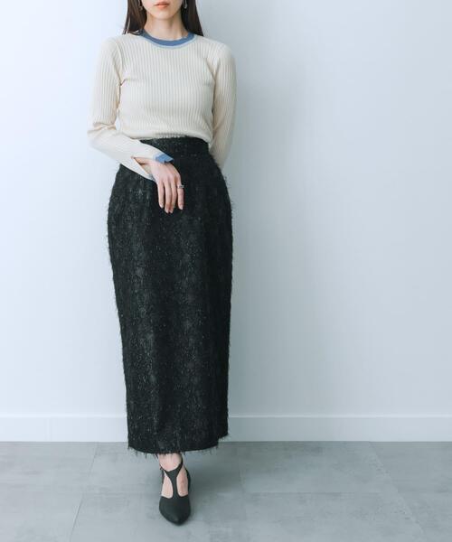 HEYUMM（ヘユム）の「ジャガードフリンジスカート（スカート・レディース・アイボリー/ブラック/ラベンダー・MEDIUM/SMALL）」の3枚目の写真