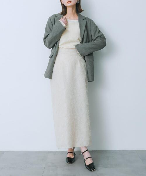 HEYUMM（ヘユム）の「ジャガードフリンジスカート（スカート・レディース・アイボリー/ブラック/ラベンダー・MEDIUM/SMALL）」の5枚目の写真