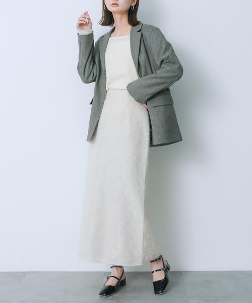 HEYUMM（ヘユム）の「ジャガードフリンジスカート（スカート・レディース・アイボリー/ブラック/ラベンダー・MEDIUM/SMALL）」の6枚目の写真