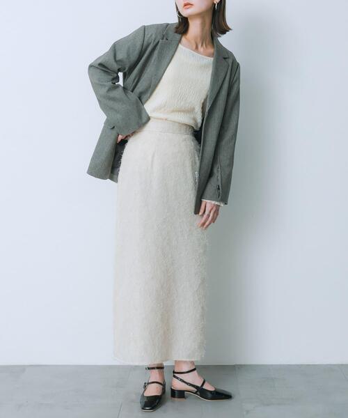 HEYUMM（ヘユム）の「ジャガードフリンジスカート（スカート・レディース・アイボリー/ブラック/ラベンダー・MEDIUM/SMALL）」の7枚目の写真