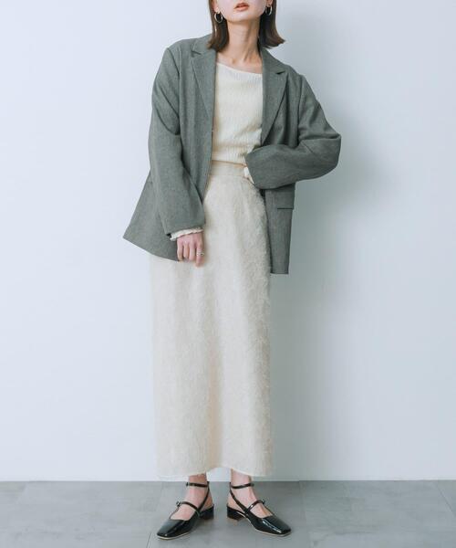 HEYUMM（ヘユム）の「ジャガードフリンジスカート（スカート・レディース・アイボリー/ブラック/ラベンダー・MEDIUM/SMALL）」の8枚目の写真