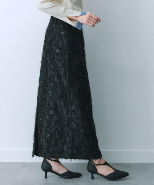 HEYUMM（ヘユム）の「ジャガードフリンジスカート（スカート・レディース・アイボリー/ブラック/ラベンダー・MEDIUM/SMALL）」の13枚目の写真