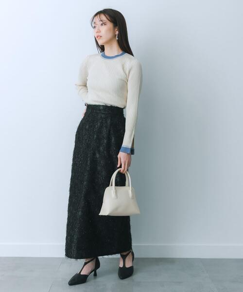 HEYUMM（ヘユム）の「ジャガードフリンジスカート（スカート・レディース・アイボリー/ブラック/ラベンダー・MEDIUM/SMALL）」の18枚目の写真