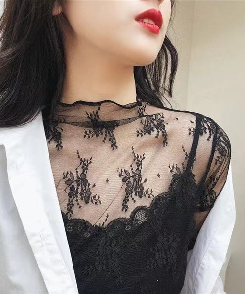 SETUP7（セットアップセブン）の「【SETUP7】キャンディースリーブレースインナー KNF059（Tシャツ/カットソー・レディース・ブラック/ホワイト/ベージュ・FREE）」の9枚目の写真