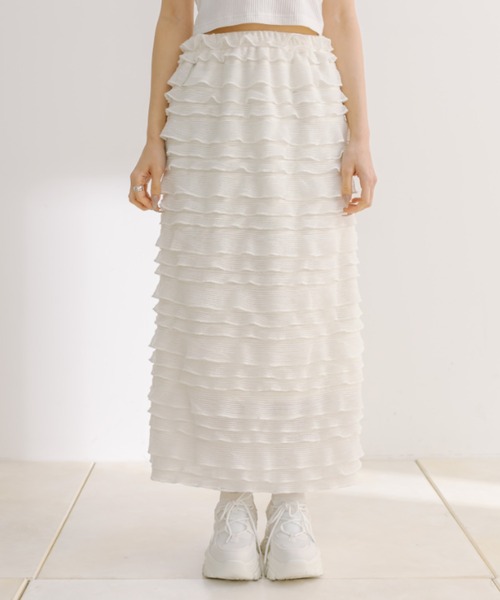 OLIVE des OLIVE(オリーブデオリーブ)の「【WEB限定カラー有】カットフリルロングスカート 1041010100(スカート・レディース・オフホワイト/ブラック/ホワイト・FREE)」の5枚目の写真