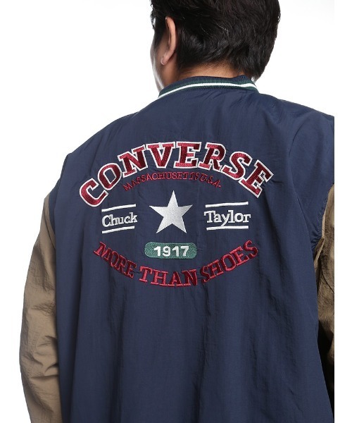CONVERSE（コンバース）の「CONVERSE コンバース スタジャン  ナイロン バックプリント　ロゴ ジャンパー スタジアムブルゾン 大きいサイズ メンズ（スタジャン・メンズ・ネイビー/ブラック/カーキ・3L/4L/5L）」の11枚目の写真
