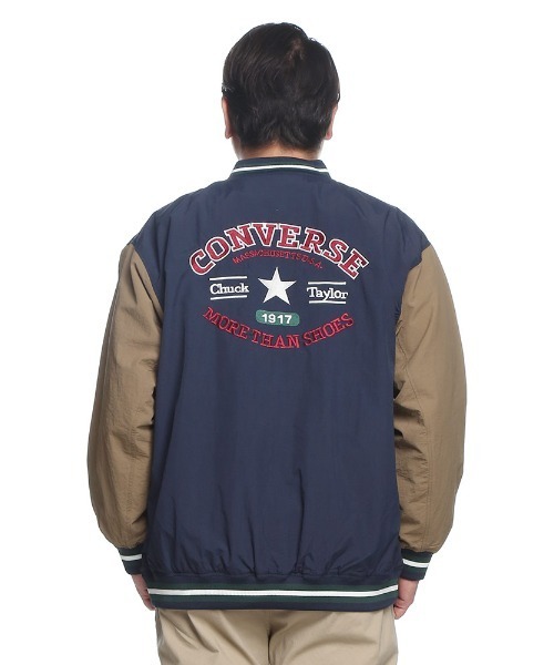 CONVERSE（コンバース）の「CONVERSE コンバース スタジャン  ナイロン バックプリント　ロゴ ジャンパー スタジアムブルゾン 大きいサイズ メンズ（スタジャン・メンズ・ネイビー/ブラック/カーキ・3L/4L/5L）」の8枚目の写真