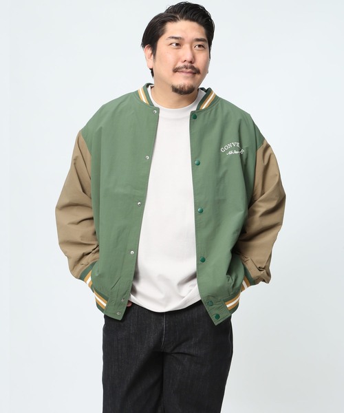 CONVERSE（コンバース）の「CONVERSE コンバース スタジャン  ナイロン バックプリント　ロゴ ジャンパー スタジアムブルゾン 大きいサイズ メンズ（スタジャン・メンズ・ネイビー/ブラック/カーキ・3L/4L/5L）」の20枚目の写真