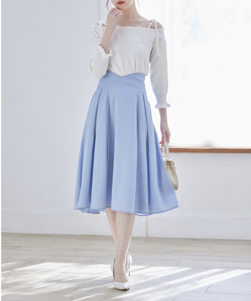 tocco closet(トッコ クローゼット)の「肩りぼん付きレース装飾オフショルニットプルオーバー(ニット/セーター・レディース・オフホワイト/ネイビー/サックスブルー・M)」の7枚目の写真