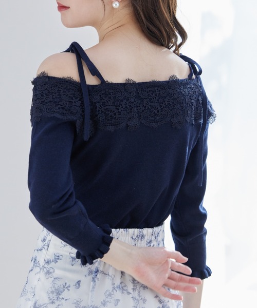 オフショルダー レース装飾 ニットセーター RESEXXY（リゼクシー） ニット セーター オフショルレースニット