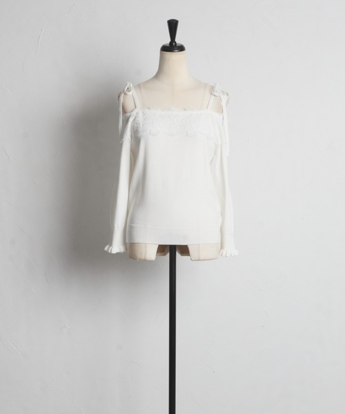 tocco closet(トッコ クローゼット)の「肩りぼん付きレース装飾オフショルニットプルオーバー(ニット/セーター・レディース・オフホワイト/ネイビー/サックスブルー・M)」の20枚目の写真