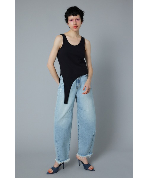 IRENE シアー アシンメトリー トップス アイレネ IRENE 美品 Vネックシアートップス 22S81002 長袖