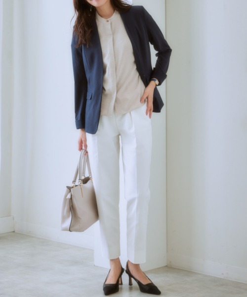 7days Life Styling（セブンデイズライフスタイリング）の「麻調合繊バンドカラー半袖ブラウス（しわになりにくい・接触冷感・ＵＶカット・洗える）（シャツ/ブラウス・レディース・モカ/ネイビー/ライトベージュ/グリーン・S/M/L/LL）」の22枚目の写真