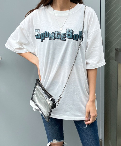 GLAMOROUS JANE(グラマラスジェーン)の「スポンジボブプリントオーバーサイズTシャツ(Tシャツ/カットソー・レディース・オフホワイト/チャコールグレー/ブラック・FREE)」の7枚目の写真
