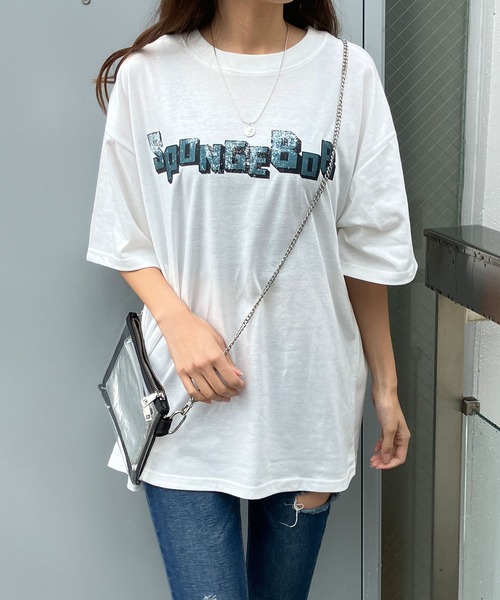GLAMOROUS JANE(グラマラスジェーン)の「スポンジボブプリントオーバーサイズTシャツ(Tシャツ/カットソー・レディース・オフホワイト/チャコールグレー/ブラック・FREE)」の8枚目の写真