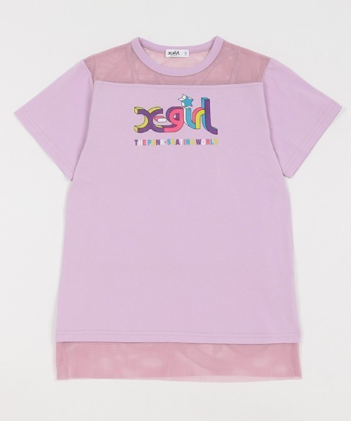X-girl Stages（エックスガールステージス）の「メッシュ切替カラフルロゴワンピース（Tシャツ/カットソー・キッズ・ブラック/ピンク/ラベンダー・140cm/130cm/90cm/120cm/110cm/100cm）」の3枚目の写真