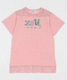 メッシュ切替カラフルロゴワンピース