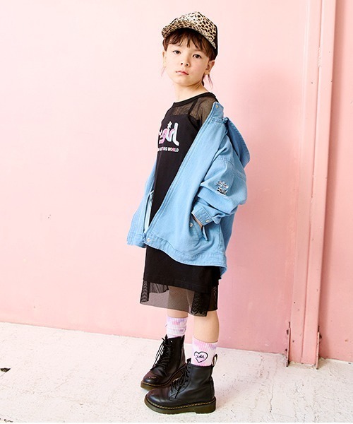 X-girl Stages（エックスガールステージス）の「メッシュ切替カラフルロゴワンピース（Tシャツ/カットソー・キッズ・ブラック/ピンク/ラベンダー・140cm/130cm/90cm/120cm/110cm/100cm）」の5枚目の写真