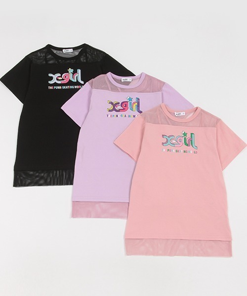 X-girl Stages（エックスガールステージス）の「メッシュ切替カラフルロゴワンピース（Tシャツ/カットソー・キッズ・ブラック/ピンク/ラベンダー・140cm/130cm/90cm/120cm/110cm/100cm）」の7枚目の写真