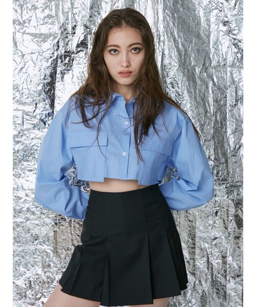 EVRIS（エヴリス）の「ポケットショートシャツ（シャツ/ブラウス・レディース・その他1/ホワイト/ブルー・FREE）」の3枚目の写真