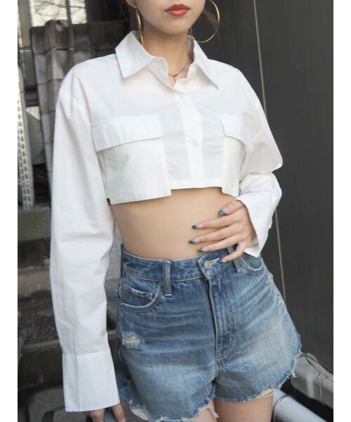 EVRIS（エヴリス）の「ポケットショートシャツ（シャツ/ブラウス・レディース・その他1/ホワイト/ブルー・FREE）」の4枚目の写真