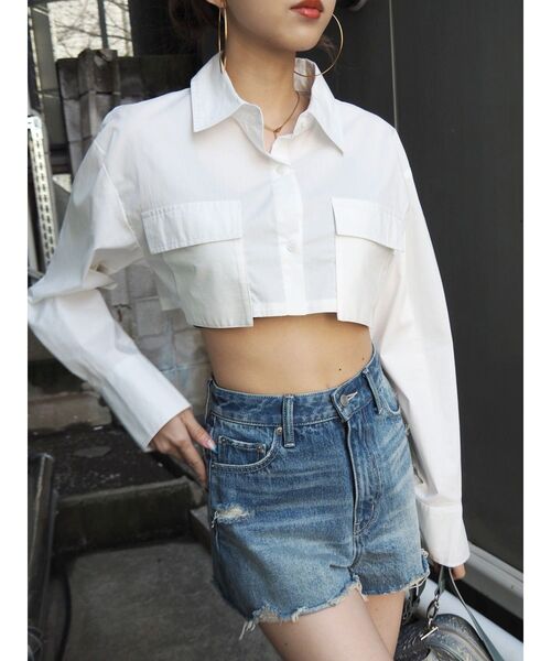 EVRIS（エヴリス）の「ポケットショートシャツ（シャツ/ブラウス・レディース・その他1/ホワイト/ブルー・FREE）」の5枚目の写真