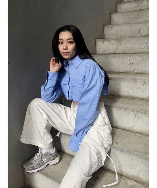 EVRIS（エヴリス）の「ポケットショートシャツ（シャツ/ブラウス・レディース・その他1/ホワイト/ブルー・FREE）」の9枚目の写真