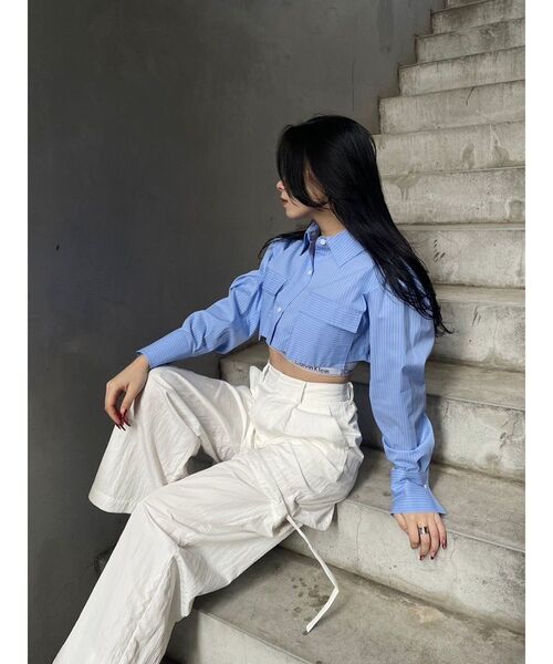 EVRIS（エヴリス）の「ポケットショートシャツ（シャツ/ブラウス・レディース・その他1/ホワイト/ブルー・FREE）」の10枚目の写真